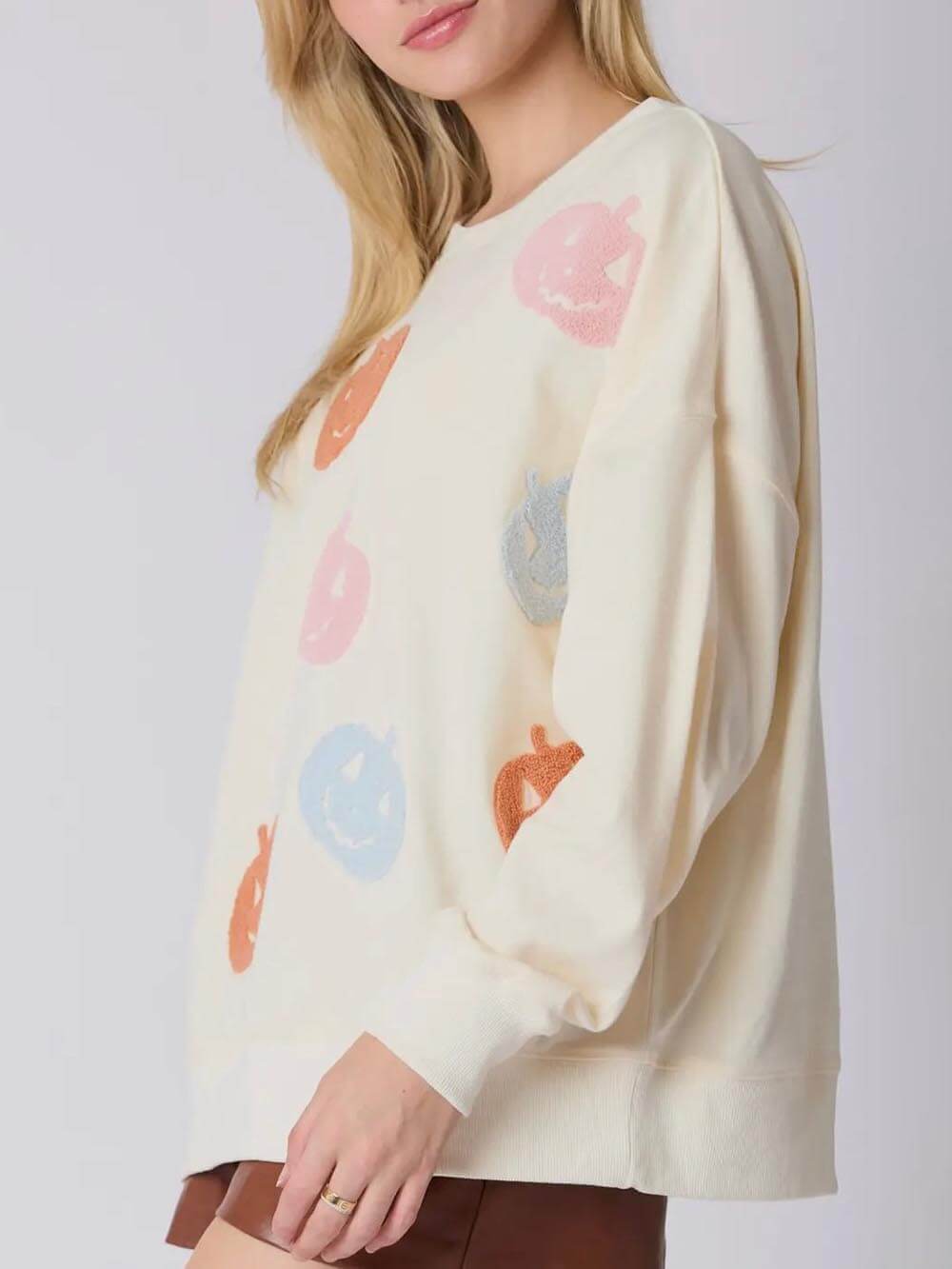 Halloween Colorful Pumpkin Embroidered Loose Sweatshirt