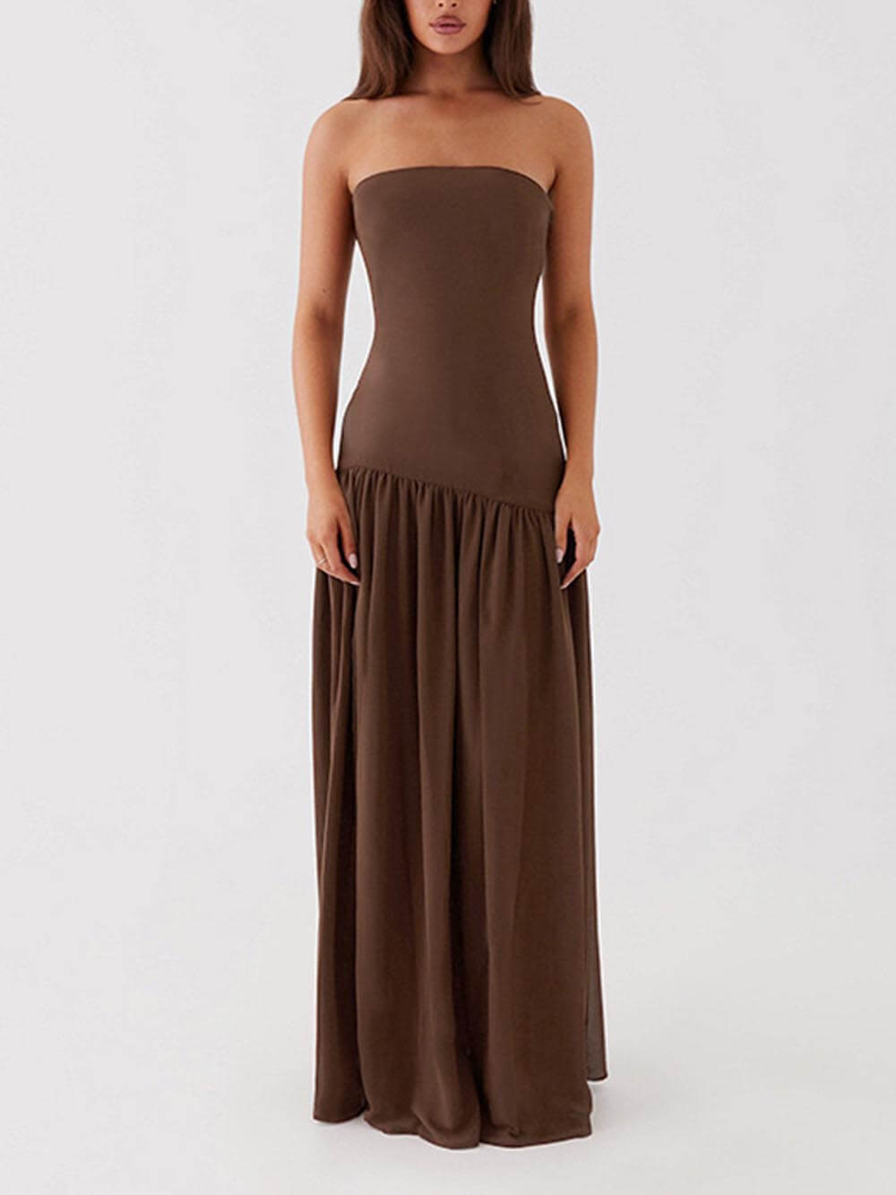 Exquisite Backless Pleats Strapless Maxi Dress
