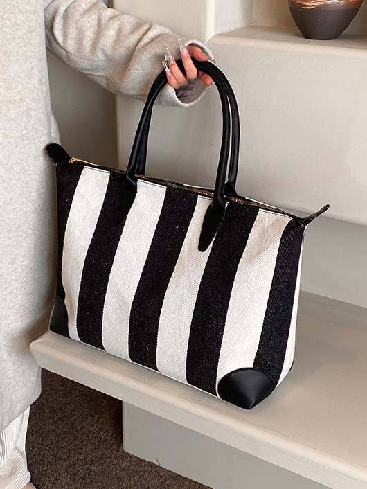 Fashion Striped Commuter Tote Bag