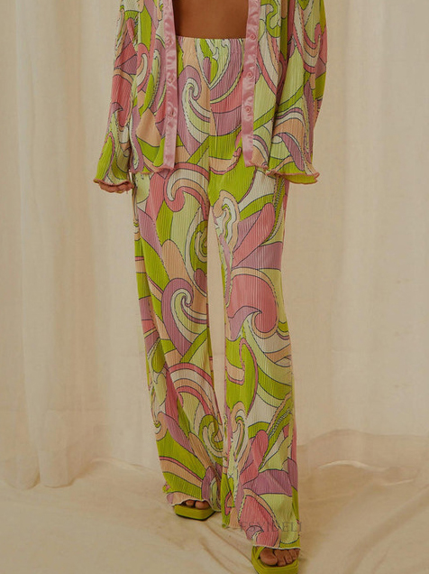 Unique Painted Print Pleated Loose Wide-leg Pants