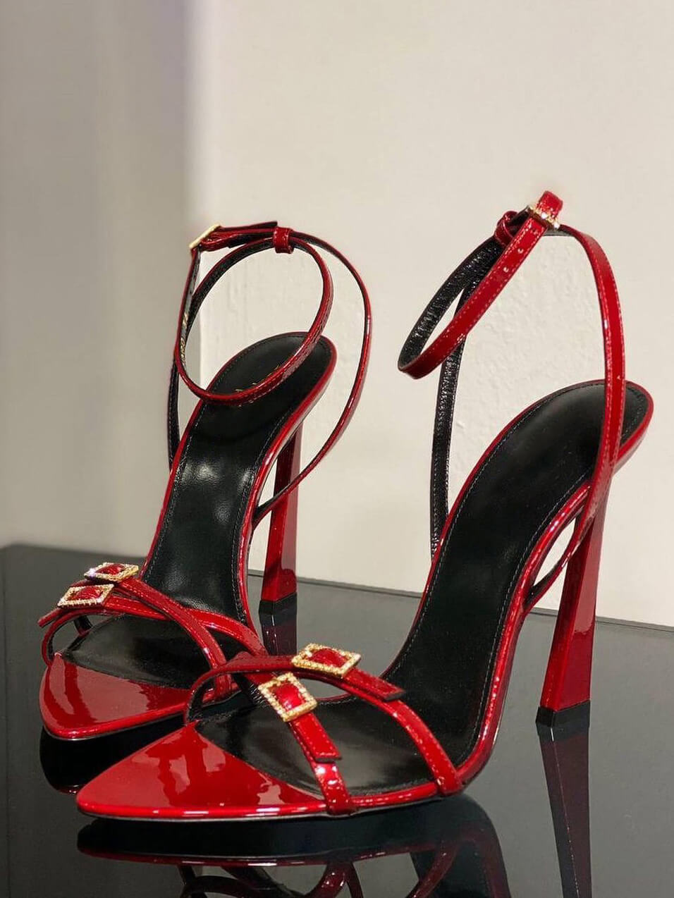 Open-Toe Rhinestone Buckle High Heels