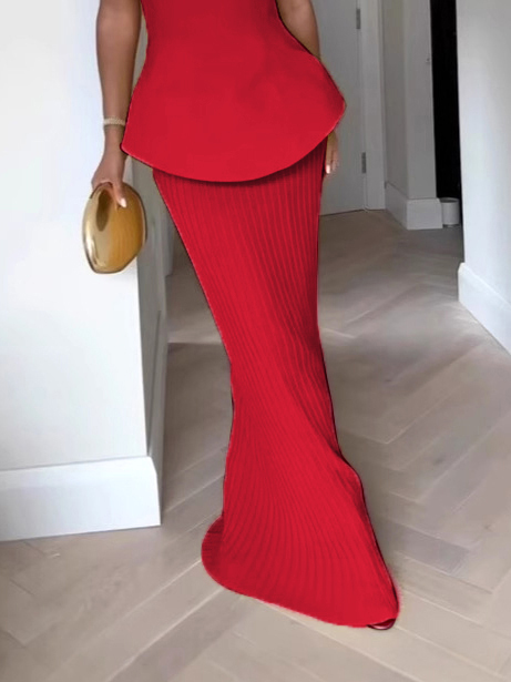 Elegant Tube Top High Waist Pleated Skirt Two Piece Set