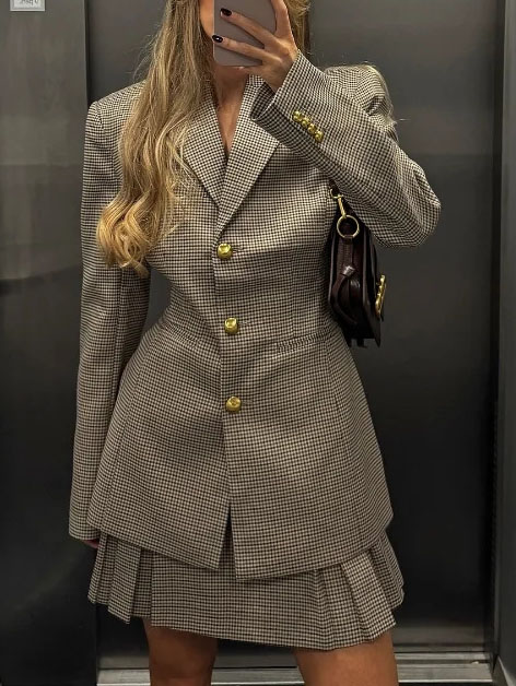 Street Retro Plaid Suit Jacket