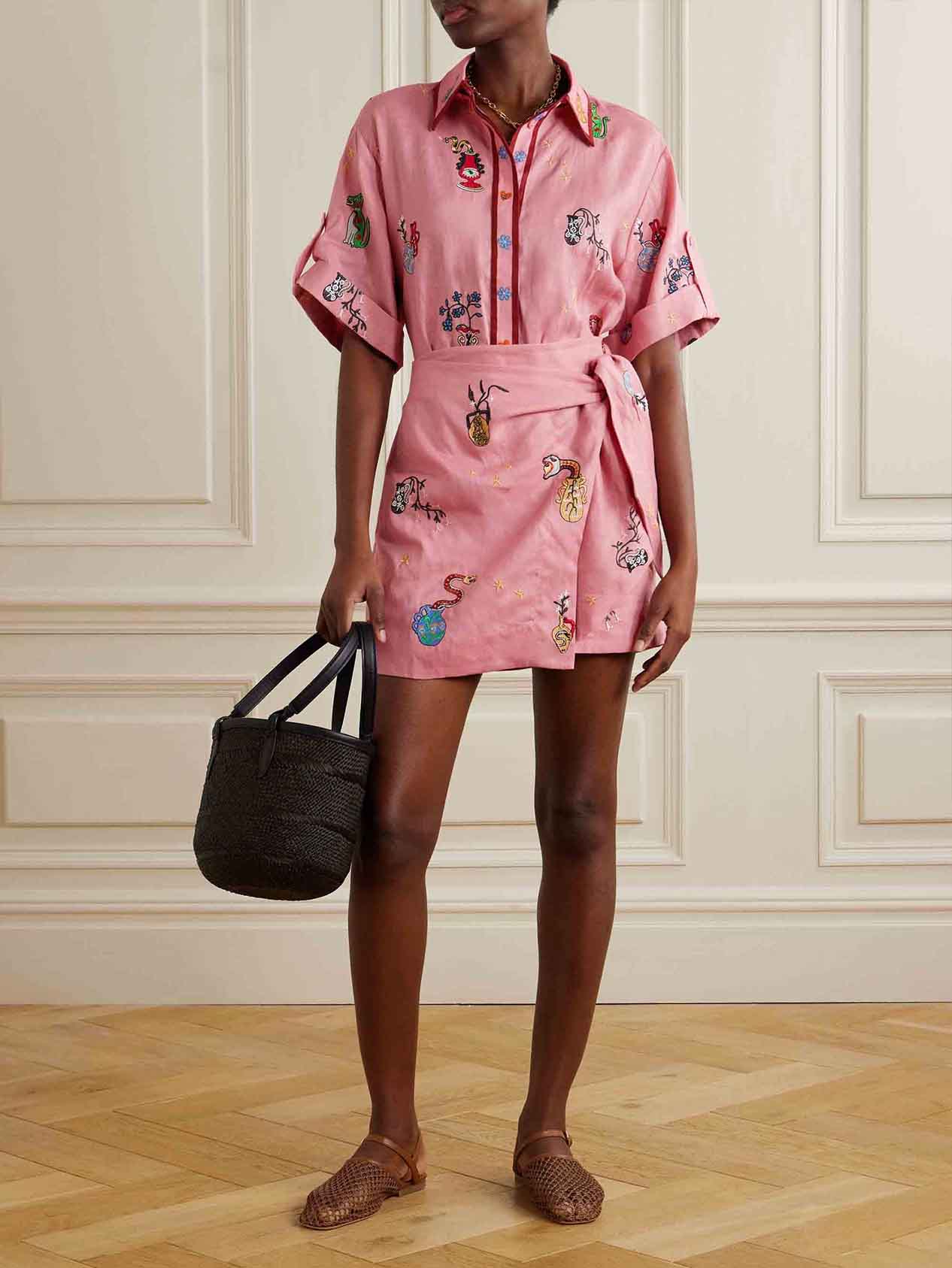 Casual Printed Shirt Collar Cardigan Two-piece Set