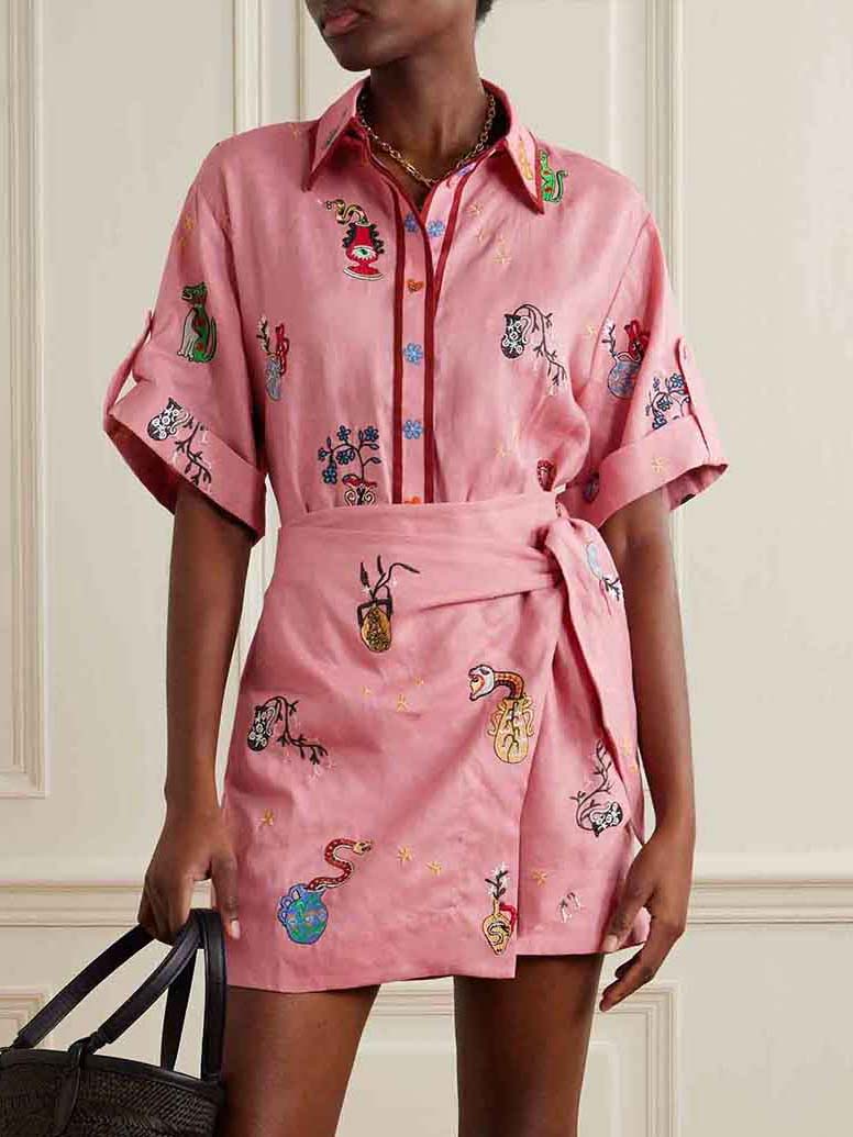 Casual Printed Shirt Collar Cardigan Two-piece Set