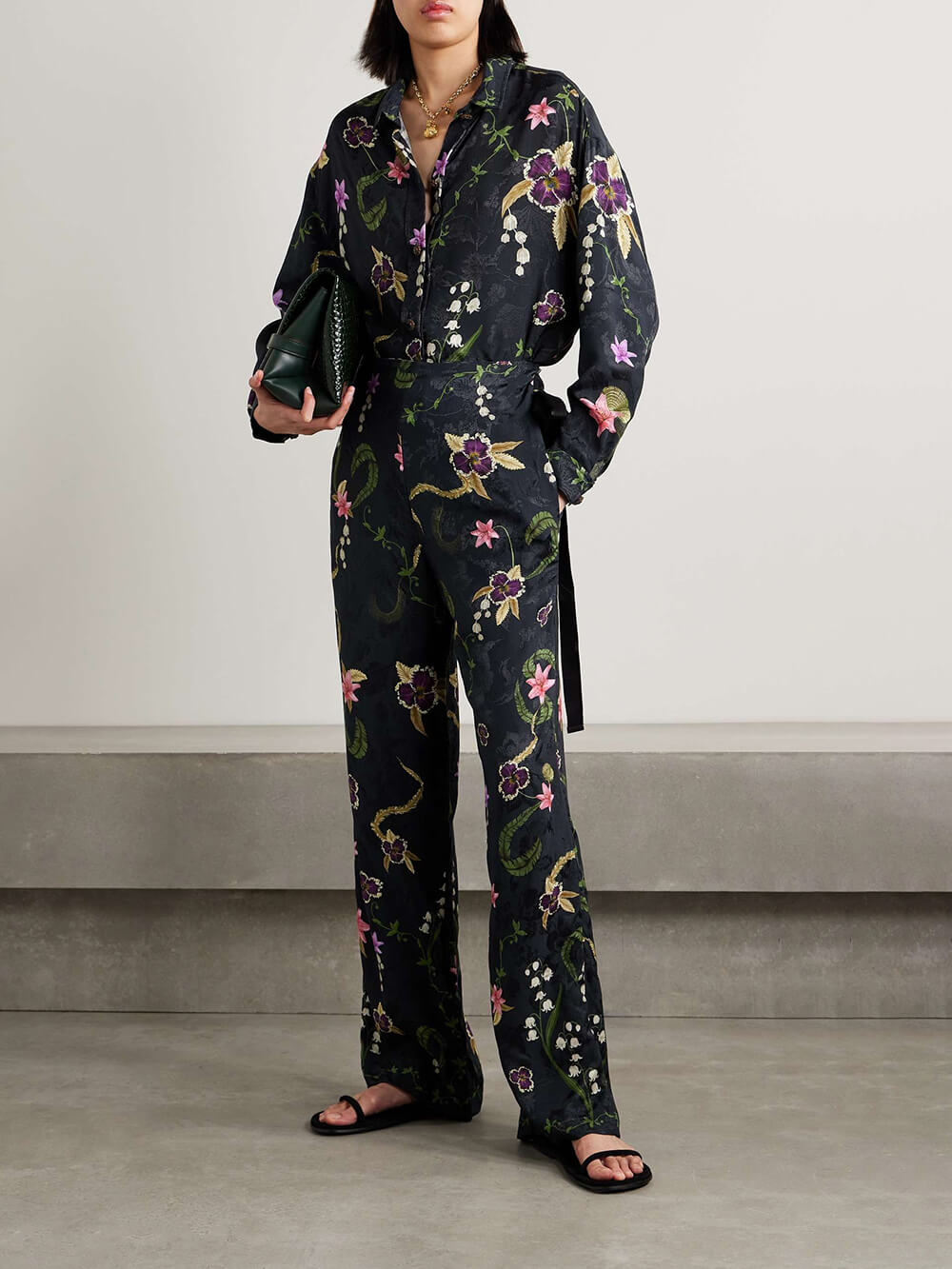 Elegant Floral Print Satin Straight-Leg Pants