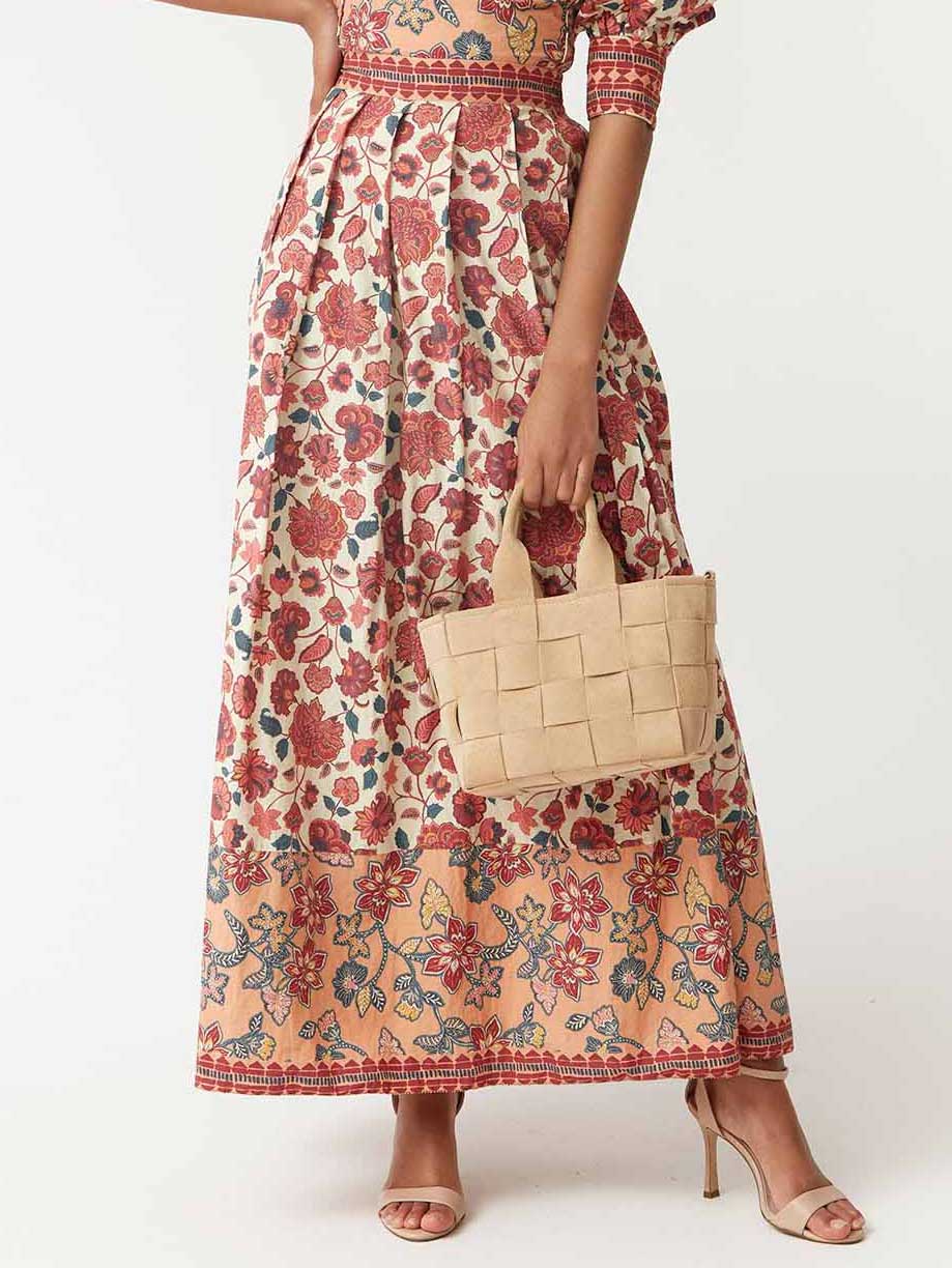 Retro Ethnic Floral Print Long Skirt