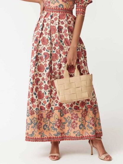 Retro Ethnic Floral Print Long Skirt