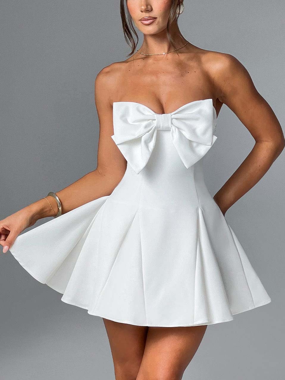 Elegant Strapless Sweet Bow Mini Dress