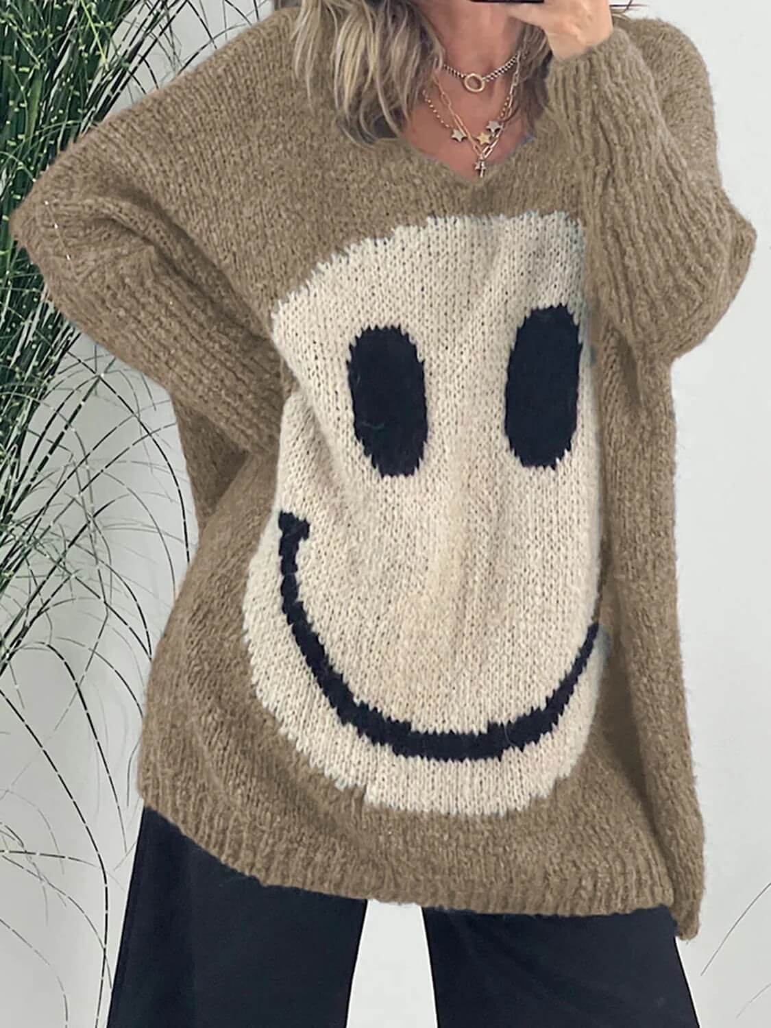Casual Street Smiley Face Pullover Loose Sweater