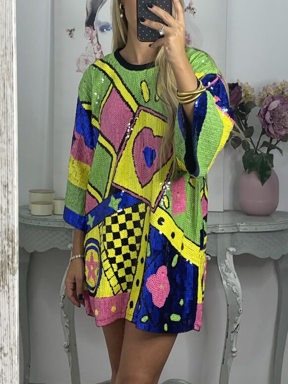 Unique Sequin Creative Pattern Loose T-shirt