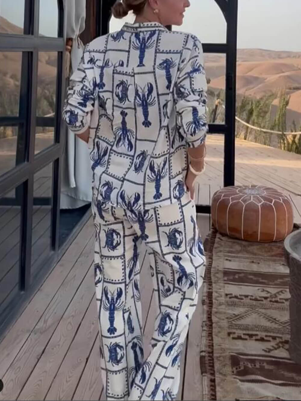 Unique Fun Lobster Pattern Printed Loose Shirt