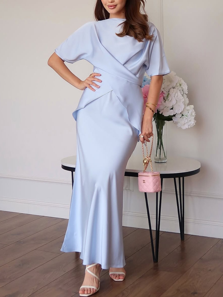 Elegant Draped Asymmetric Satin Shirt