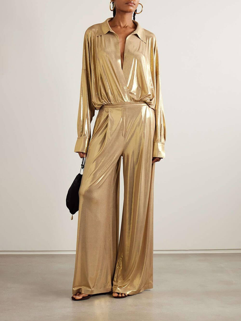 Elegant Stretch Ruched Collared Bodysuit