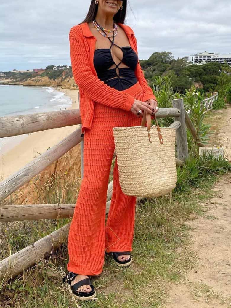 Casual Holiday Solid Color Knitted Loose Wide-leg Pants