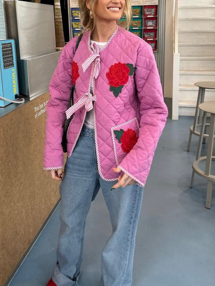 Casual Flower Embroidered Cotton Warm Jacket
