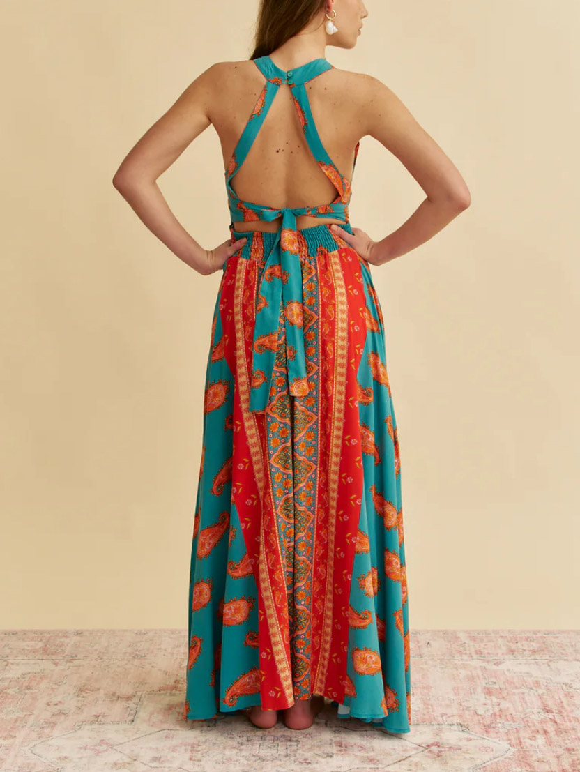 Unique Exquisite Paisley Print Maxi Dress