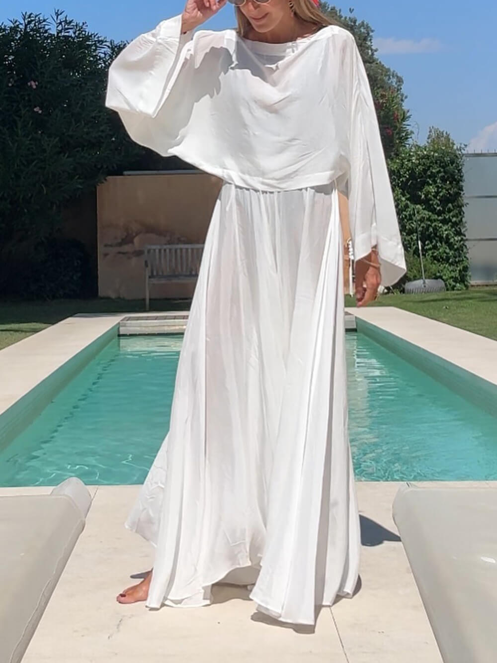 Elegant Unique Satin Ruched Flared Wide Swing A-Line Skirt