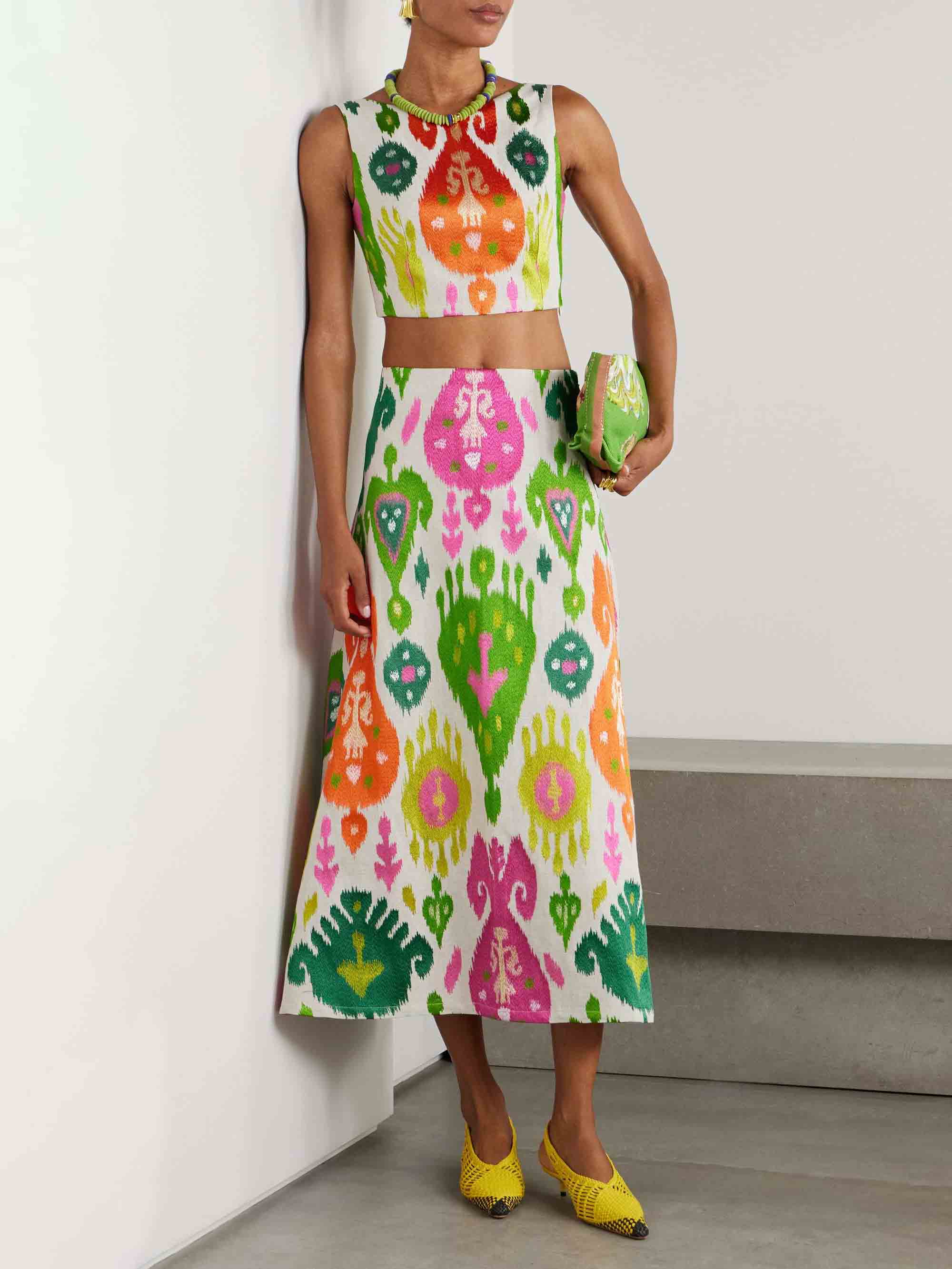 Vibrant Ikat Print Sleeveless Crop Top