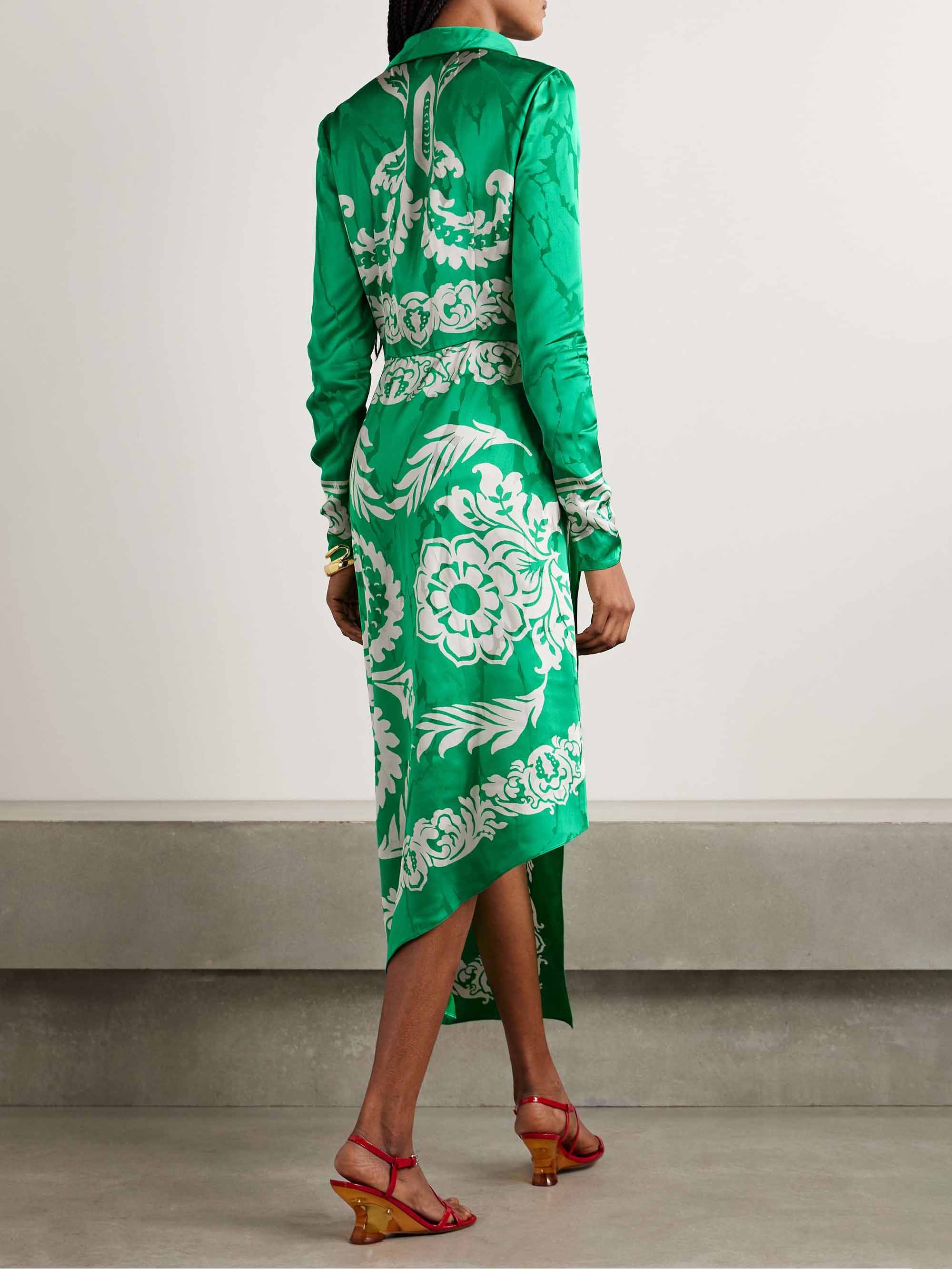 Elegant Wrap Floral-Print Satin Midi Dress