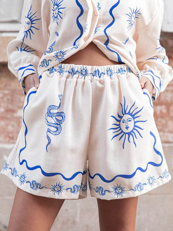 Casual Summer Print Pocket Shorts