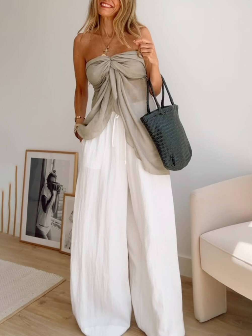 BohoTassel Trim Ruched Cape Tank Top