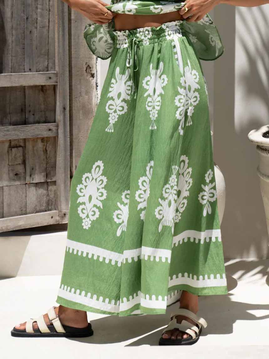Exquisite Ethnic Style Contrasting Loose Wide-leg Pants