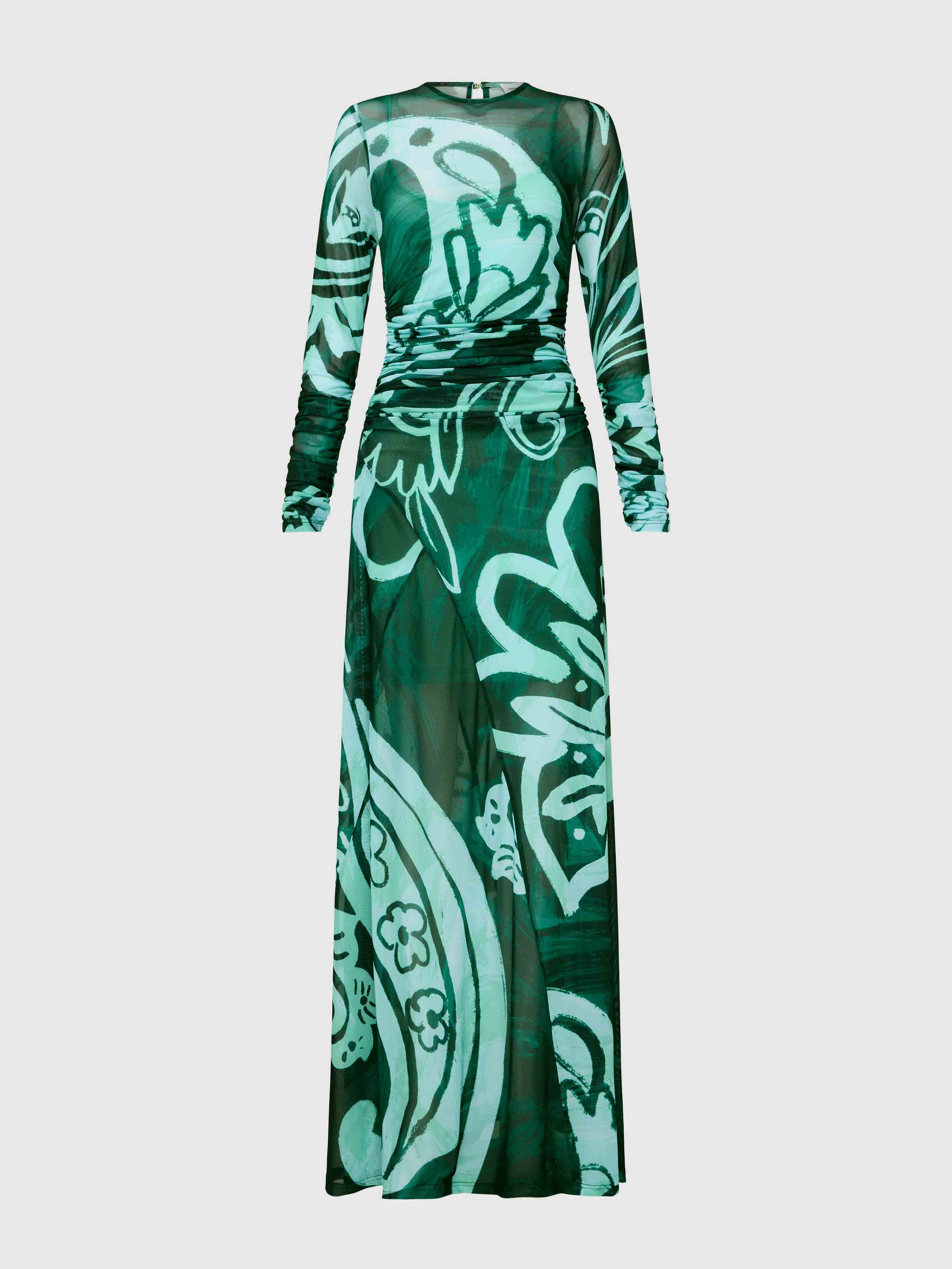 Unique Abstract Eye-catching Print Stretch Mesh Maxi Dress