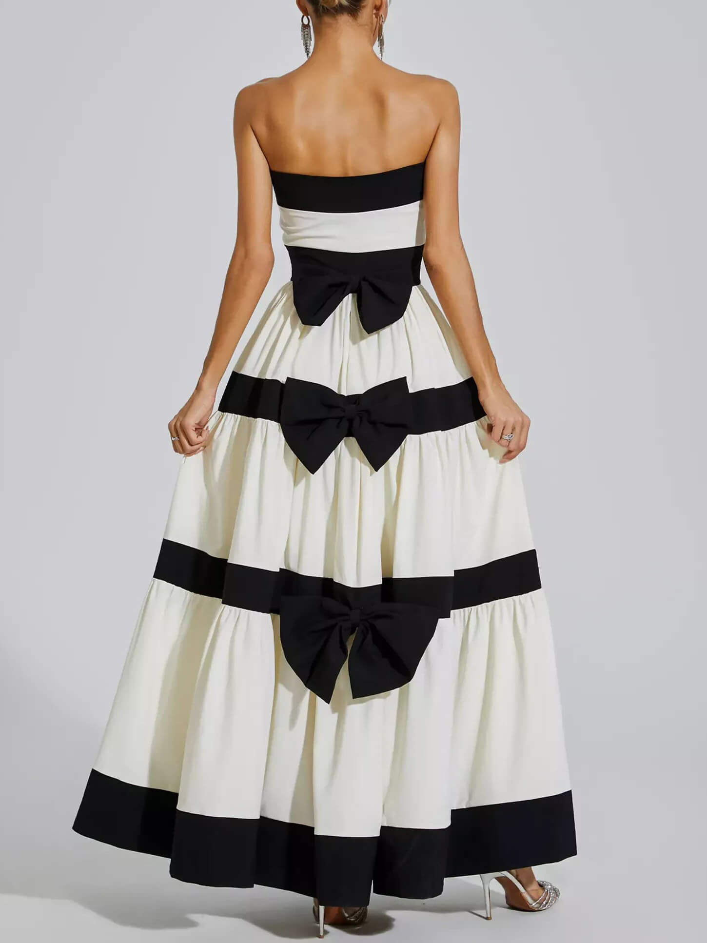 Elegant Striped Bow A-Line Maxi Dress