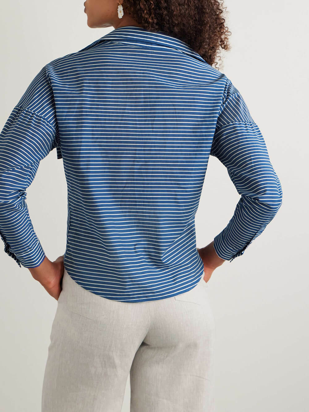 Retro Unique Lace-Up Detail Striped Print Shirt