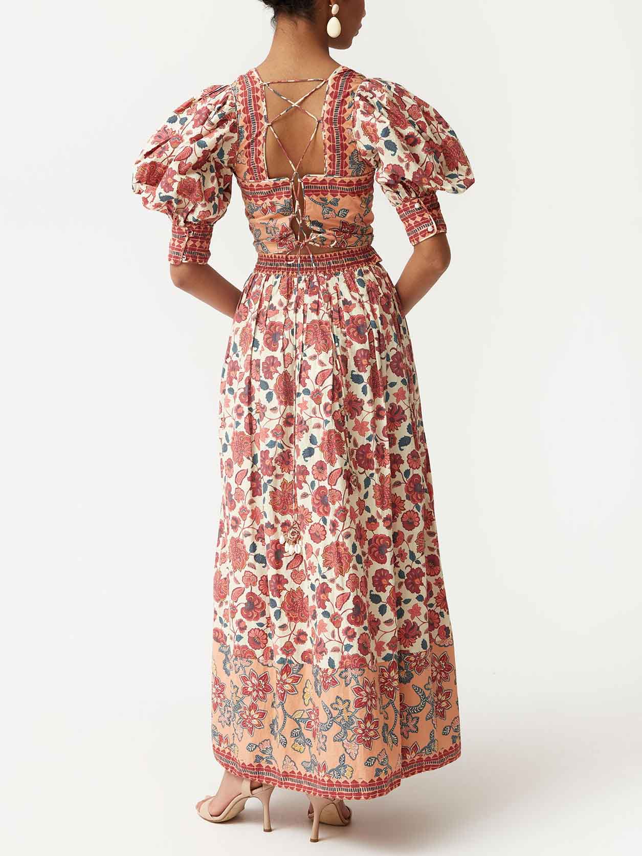 Retro Ethnic Floral Print Long Skirt