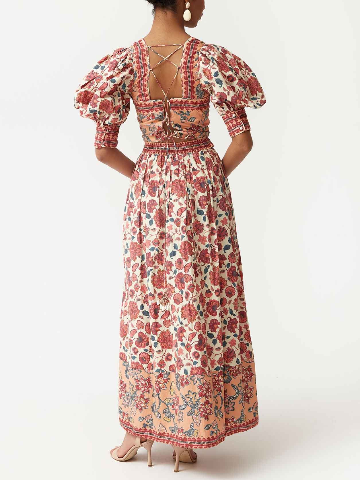 Retro Ethnic Floral Print Long Skirt