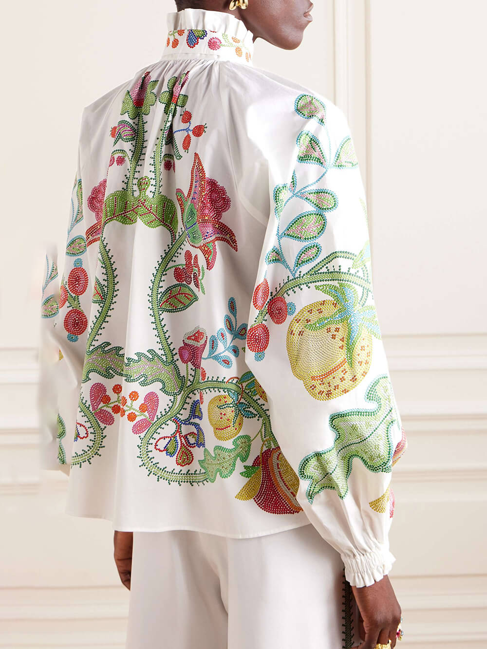 Unique Floral Print Satin With Elastic Waist Wide-Leg Pants