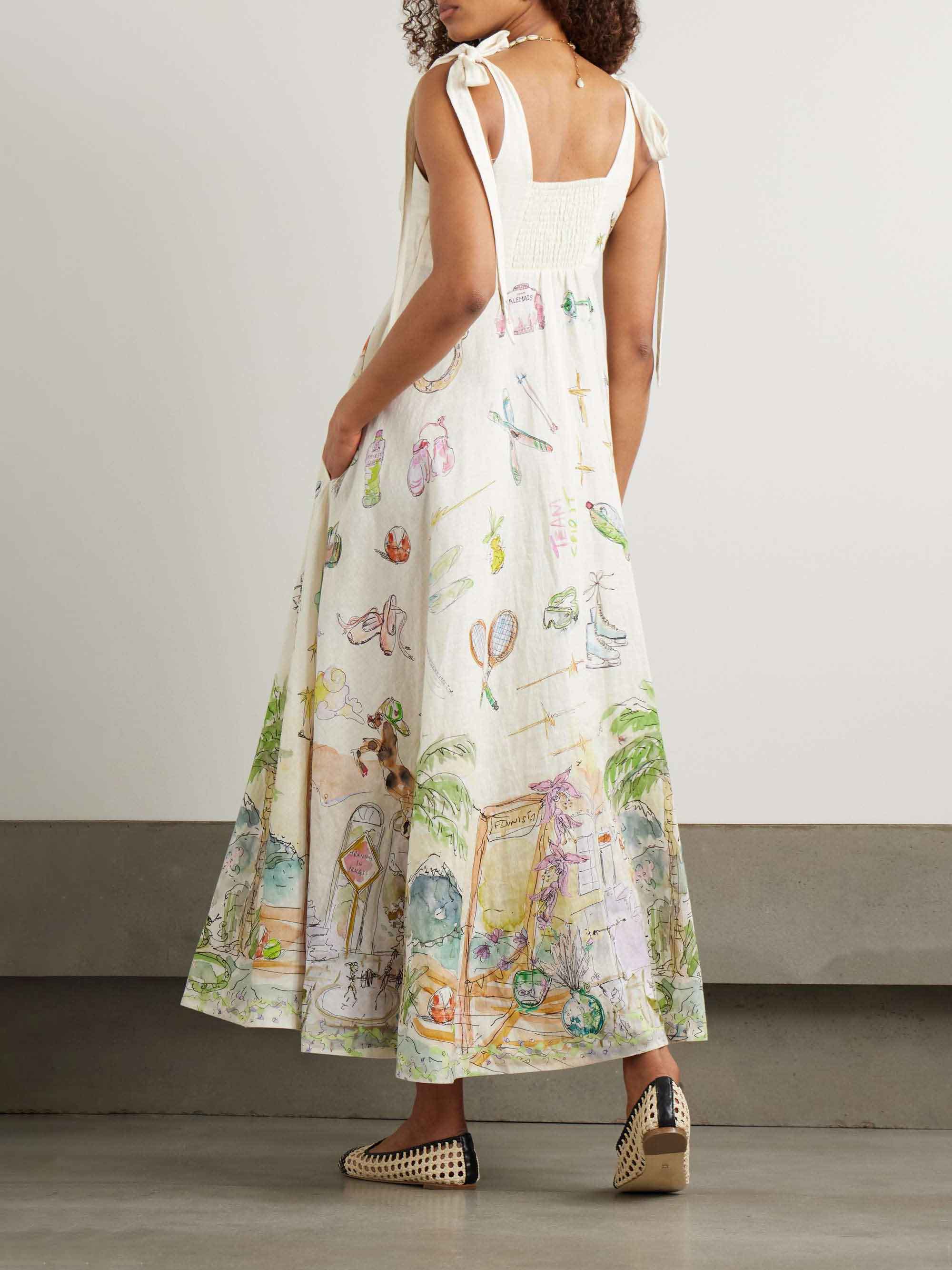 Exquisite Fantasy Floral Print Lace-up Maxi Dress