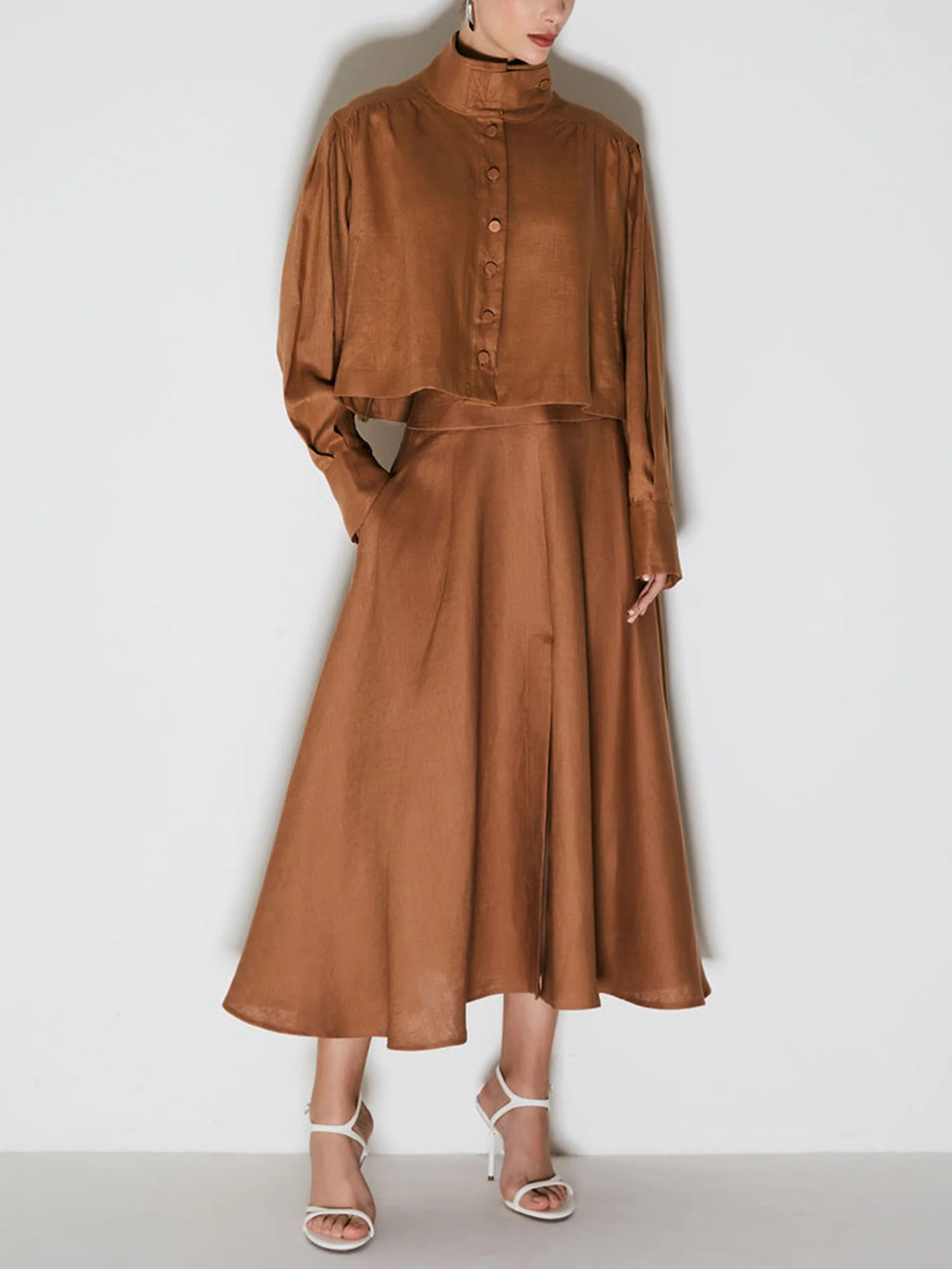 Casual High-neck Ruffled Shoulder Cropped Jacket