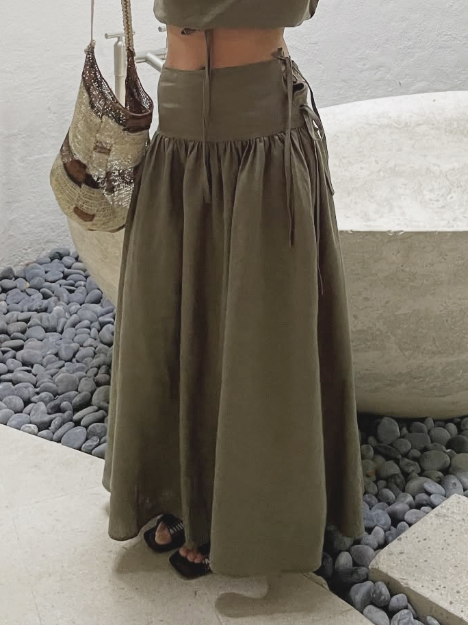 Casual Versatile Lace-Up Maxi Skirt