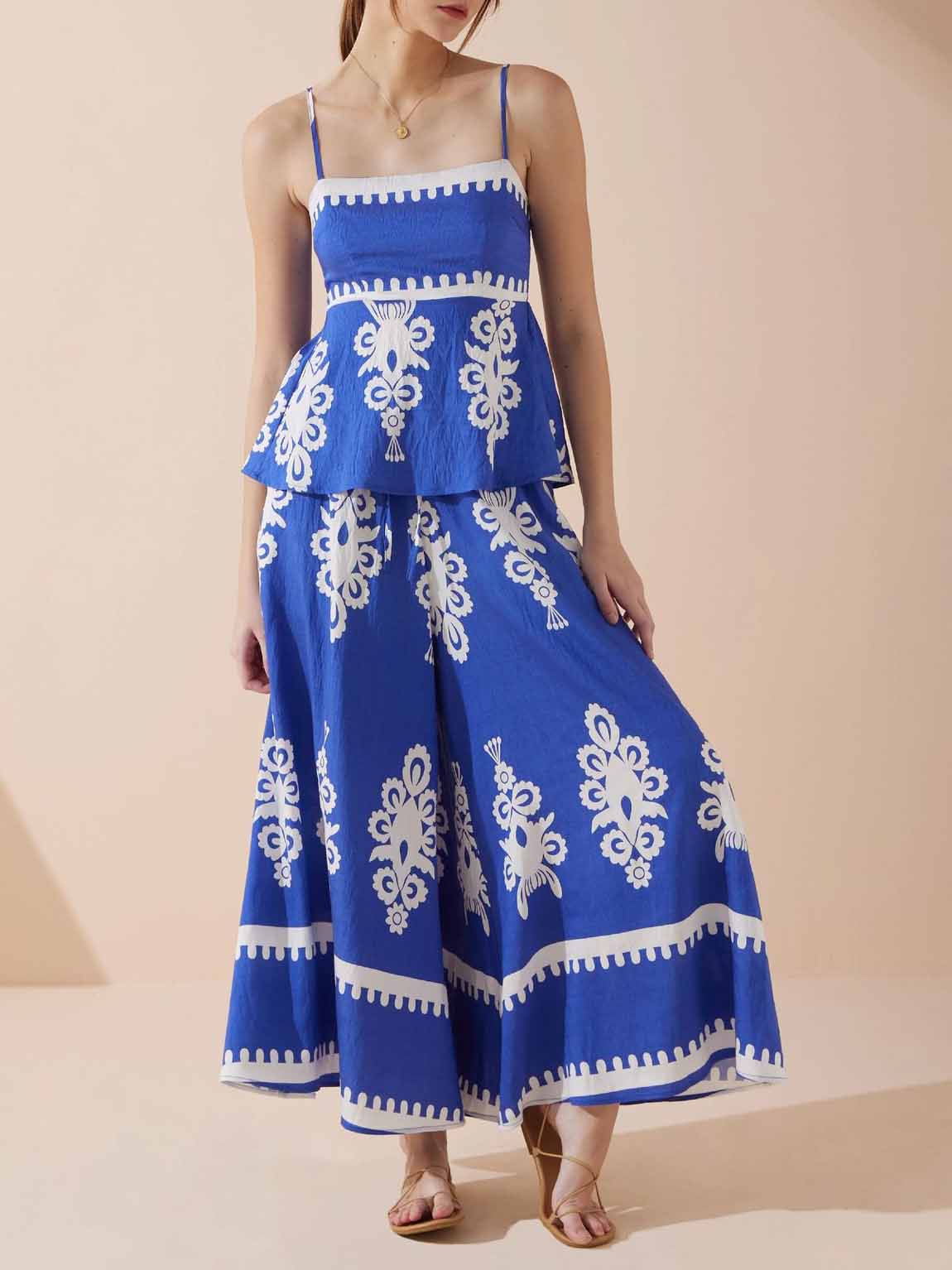 Exquisite Ethnic Style Contrasting Loose Wide-leg Pants