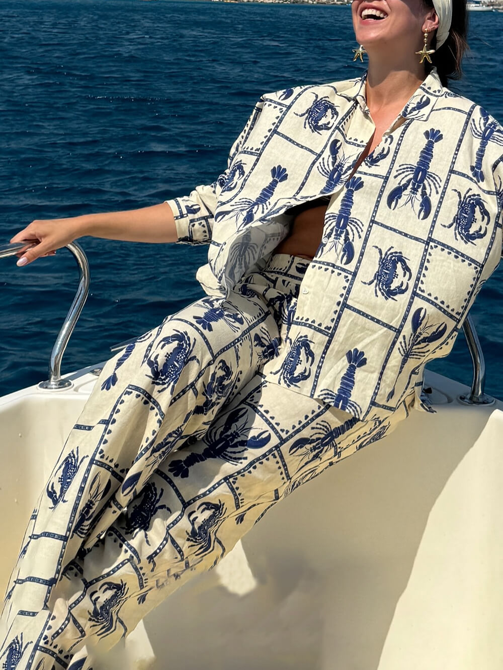 Unique Fun Lobster Pattern Printed Loose Shirt