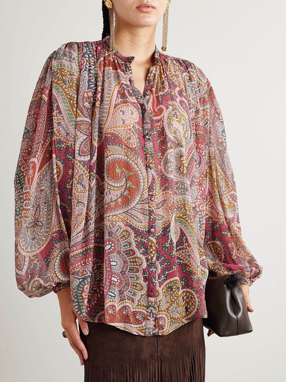 Elegant Paisley Print Chiffon Loose Shirt