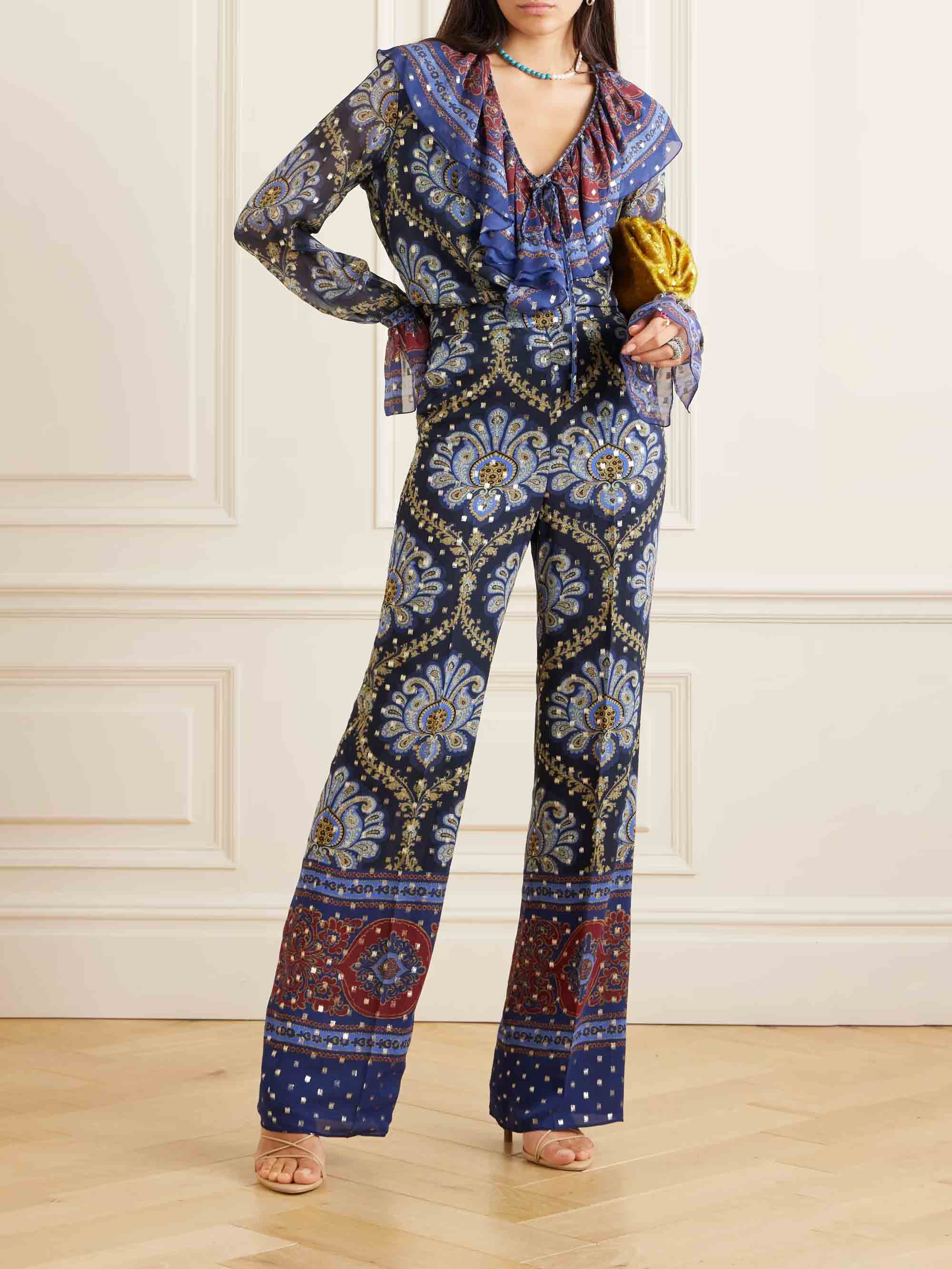 Vintage Paisley Print Bell Sleeve Shirt