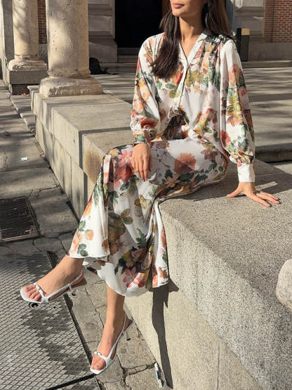 Elegant Floral Print Loose Elastic Waistband Skirt