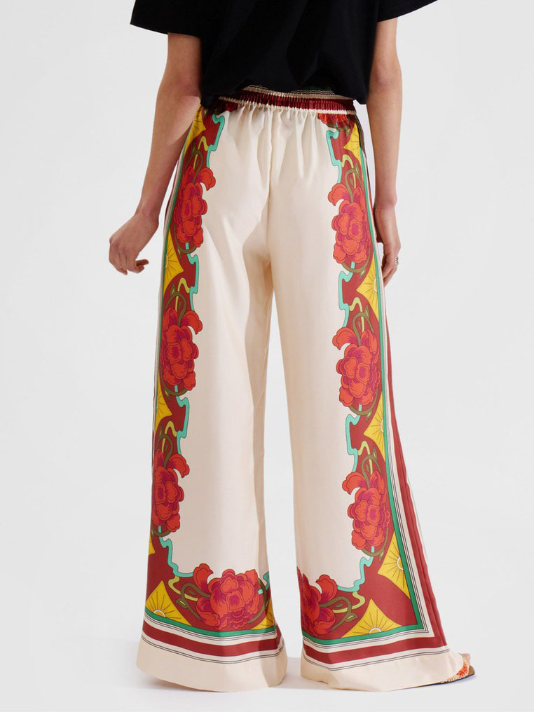 Exquisite Floral Print Elastic Waist Wide-leg Pants
