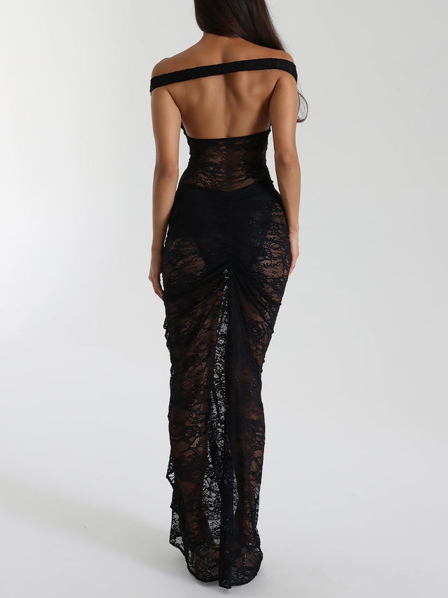 Sexy Lace Bodysuit Skirt Gathered Maxi Skirt Two-Piece Set