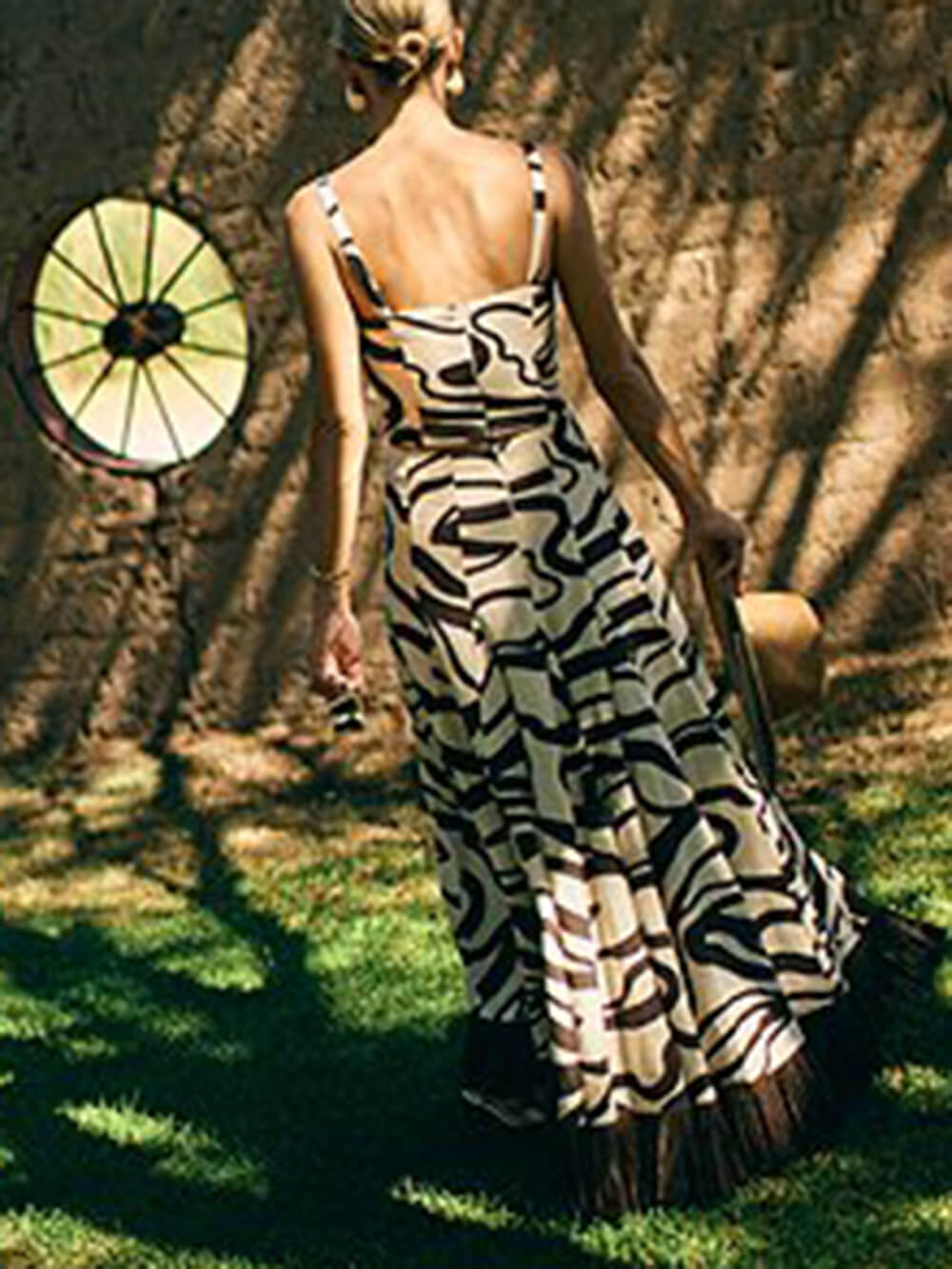 Swirl Print Linen Crinkled Backless Cami Top