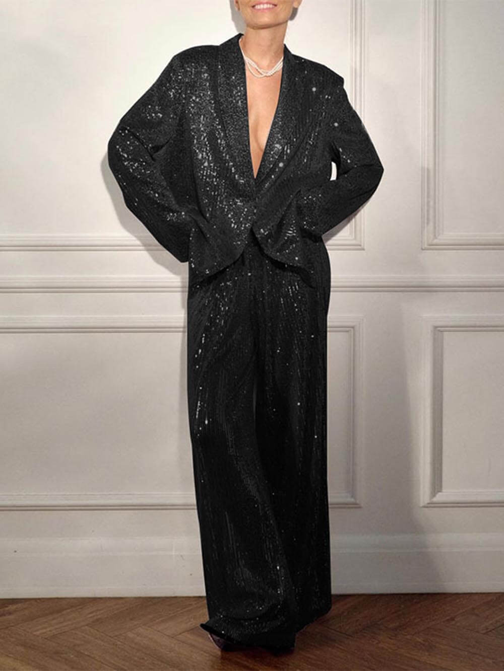 Fashionable Casual Sequined Jacket Suit
