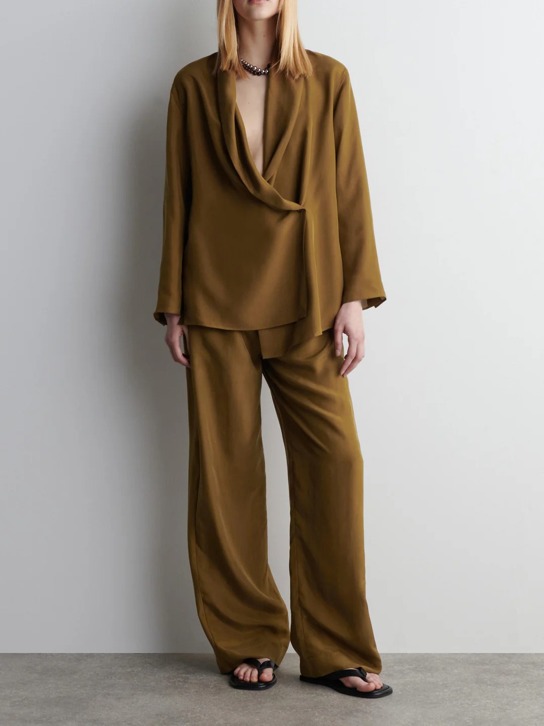 Elegant Draped Lapel Satin Blazer