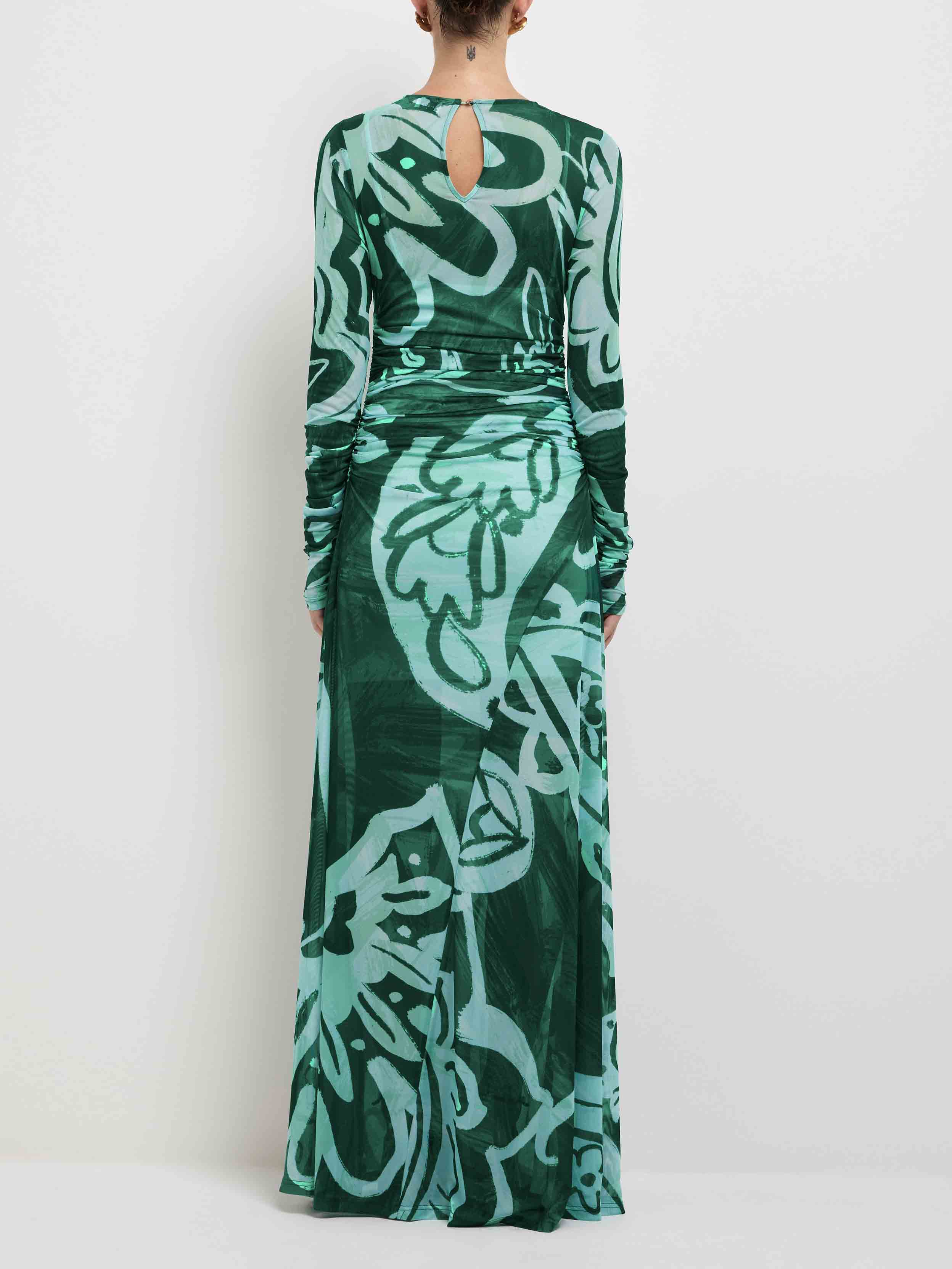 Unique Abstract Eye-catching Print Stretch Mesh Maxi Dress