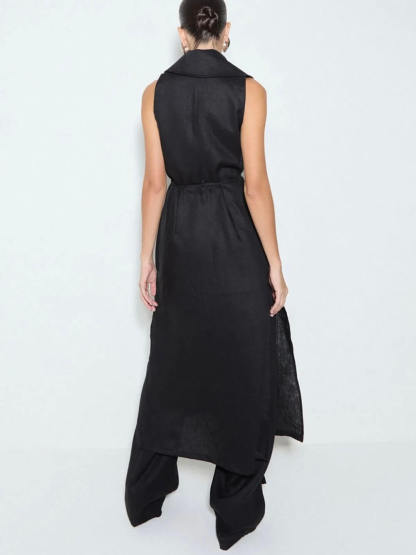 Exquisite Savina Linen Blend Pocketed Wide Leg Pants