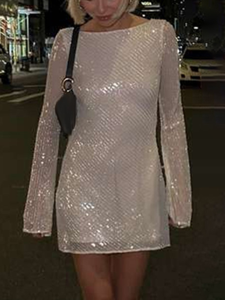 Elegant Sequined Backless Mini Dress
