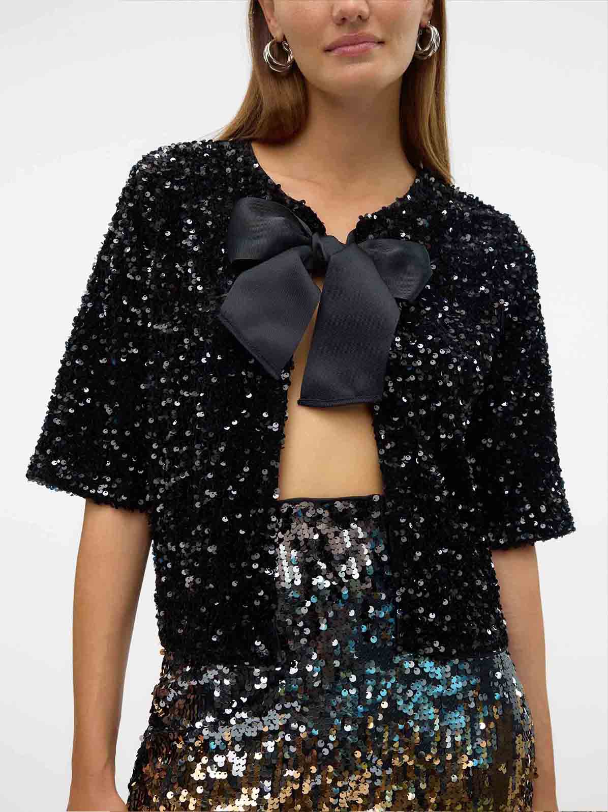 Exquisite Bow Sequined Shirt